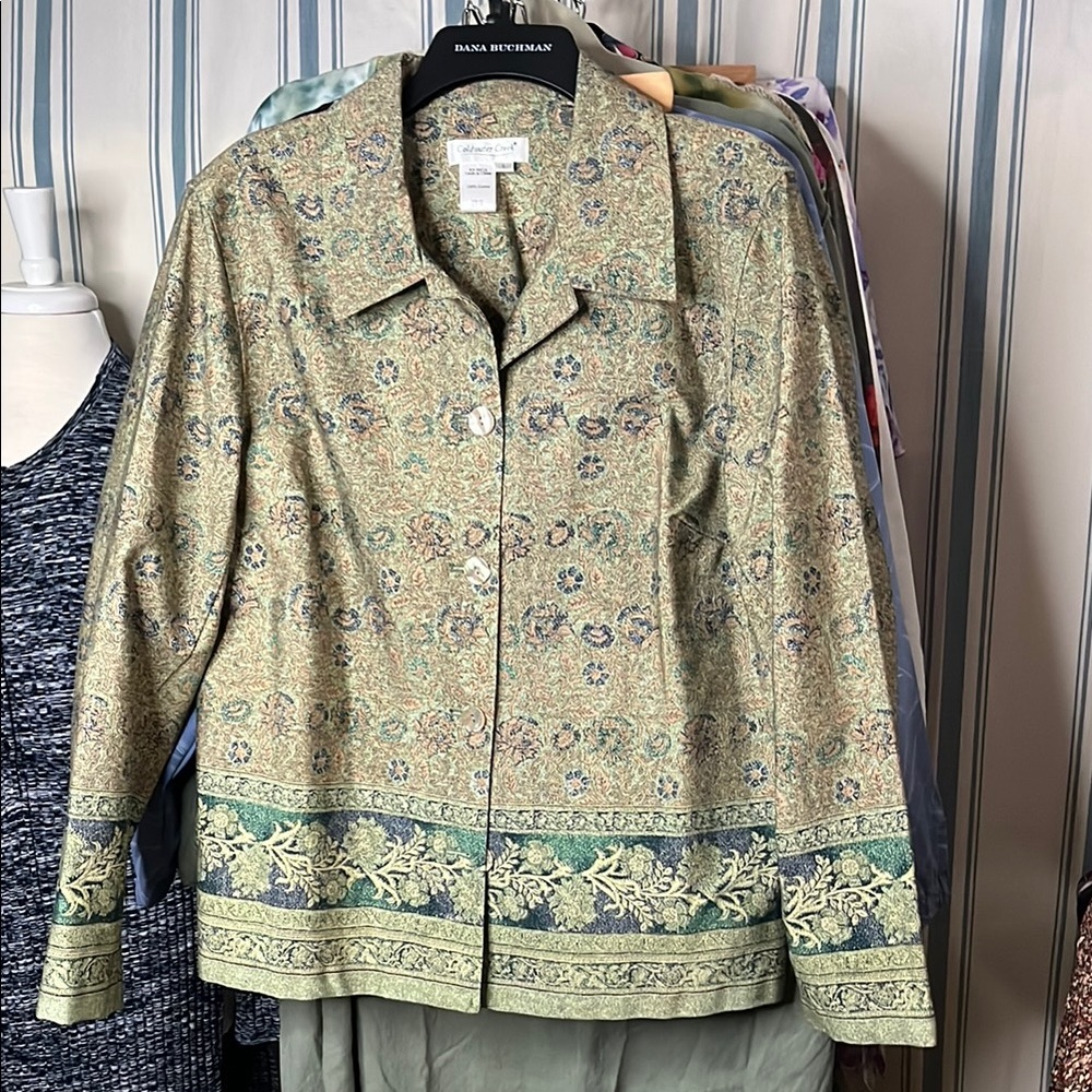 Coldwater creek Large Green Patterned Women's blazer 5 buttons shell canvas